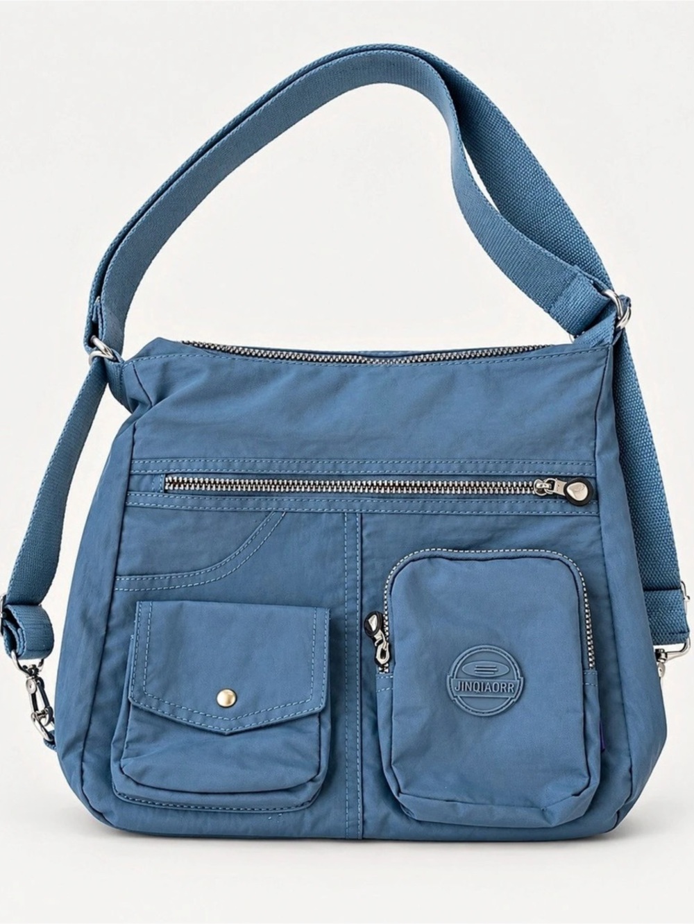 JINQIAOER Multi-Pocket Nylon Crossbody Bag Blue